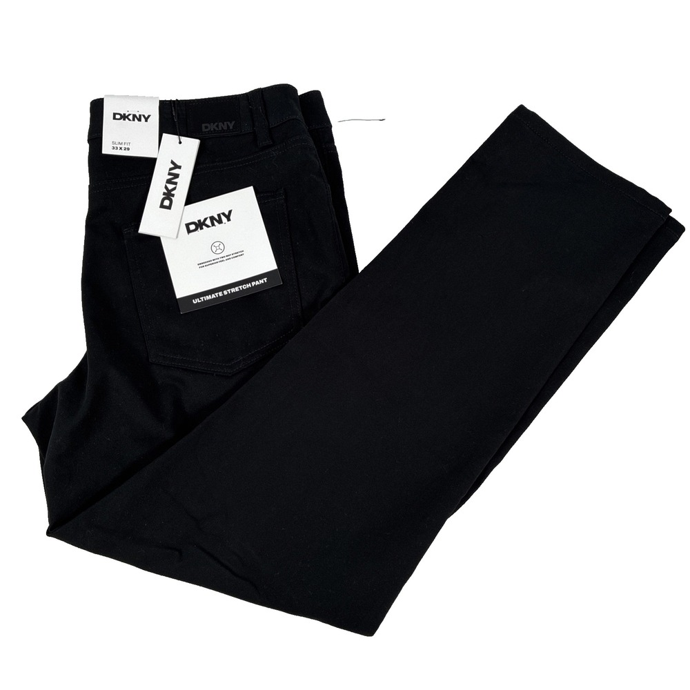 New Mens DKNY Stanton Ultimate Stretch Pants Size 33x29 Slim Fit Black NWT